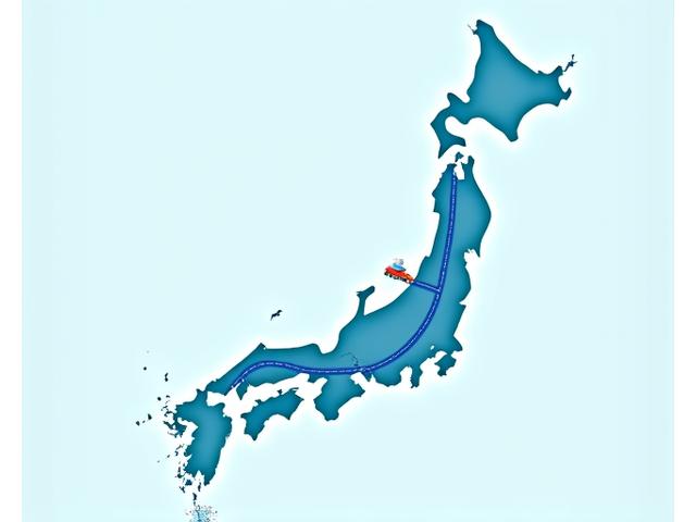 日本地図上に鳴神タイドの配送拠点と主要な配送ルートが青色の線で示されており、東京が中心になっている。冷凍・冷蔵トラックのアイコンが配置されている。