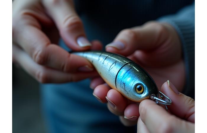 伝統的な一本釣りの道具に小型のデジタルセンサーが取り付けられている様子。